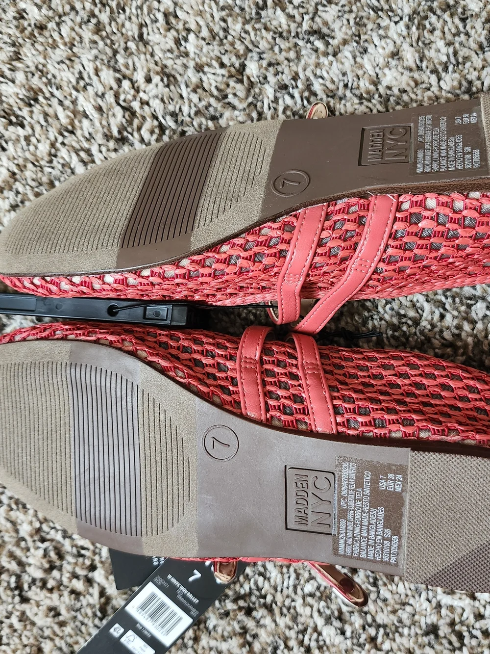 Woven Coral Double-Strap Mary Jane Flats
